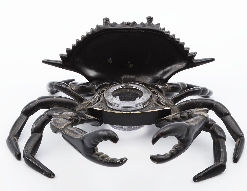 St. Louis World's Fair Crab Inkwell (1904) - Black Painted Metal